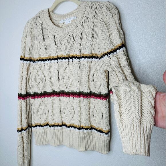 Veronica Beard Bruna Cream Black Multi Stripe Chunky Knit Long Sleeve Sweater M - Picture 6 of 16